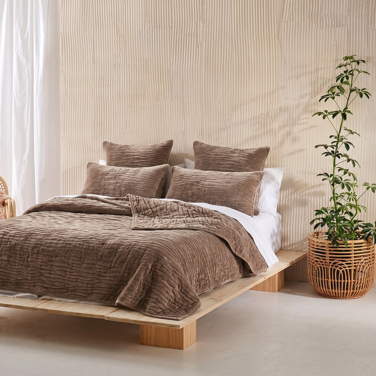 Renee Taylor Blake Velvet Coverlet Set - Wood (Bedspread with Cotton Reverse)
