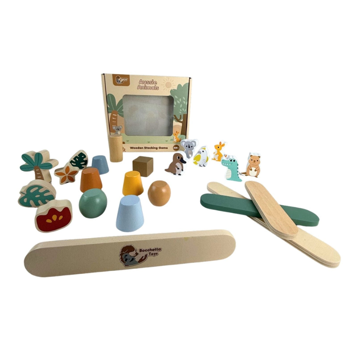 Bocchetta Aussie Animals Wooden Stacking Game (Toddler Balance Toy 24 Months+)