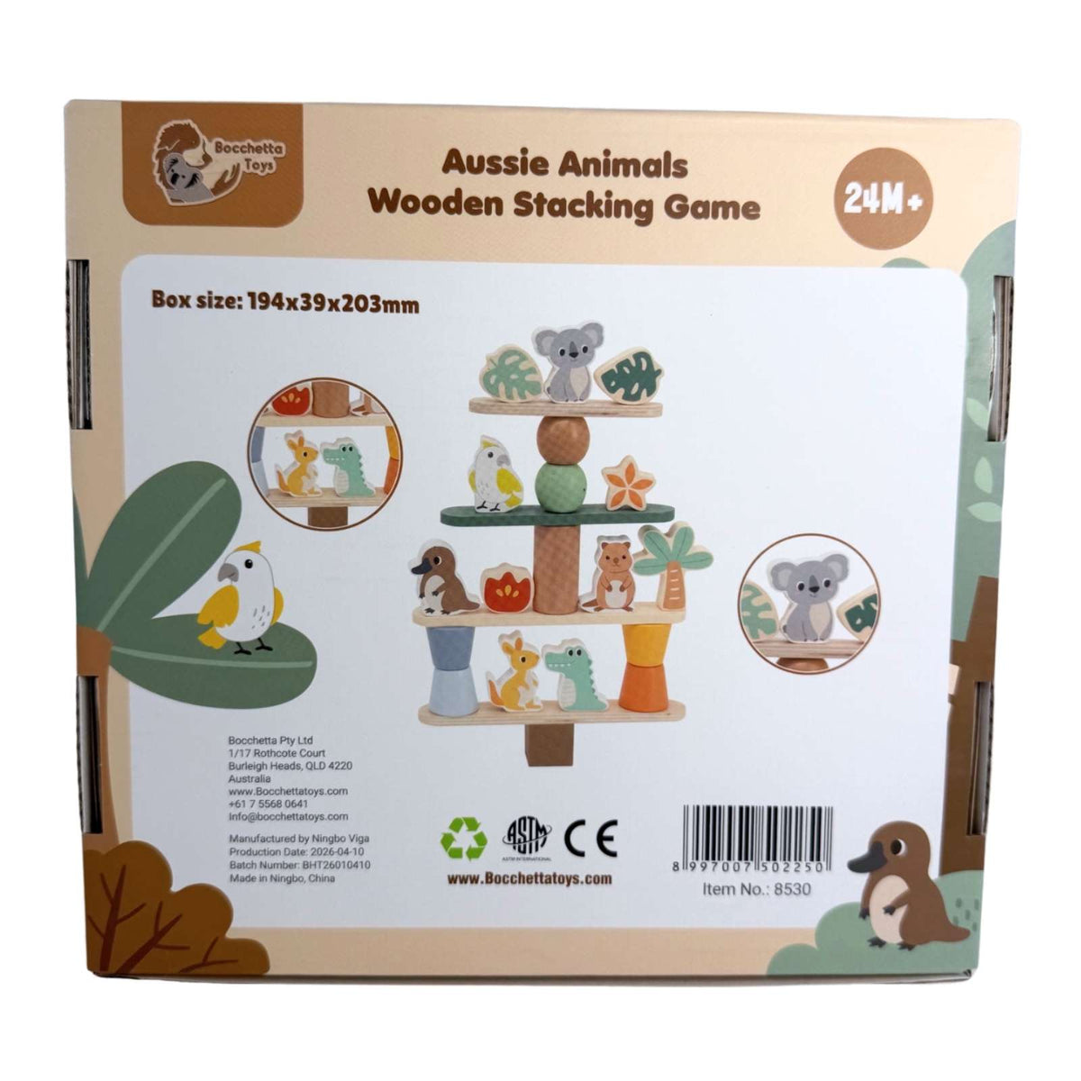 Bocchetta Aussie Animals Wooden Stacking Game (Toddler Balance Toy 24 Months+)
