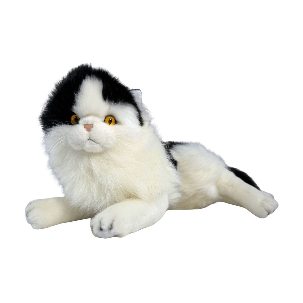 Bocchetta Woodrow 38cm Lying Piebald Cat Plush Toy - Black/White (Realistic Stuffed Animal Cat Gift)