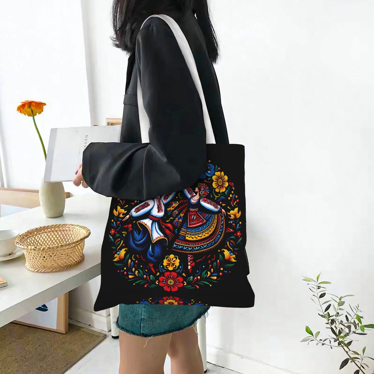 Ukrainian Dance Tote Bag Folk Art Print Reusable Shopping Bag 38x34.5cm