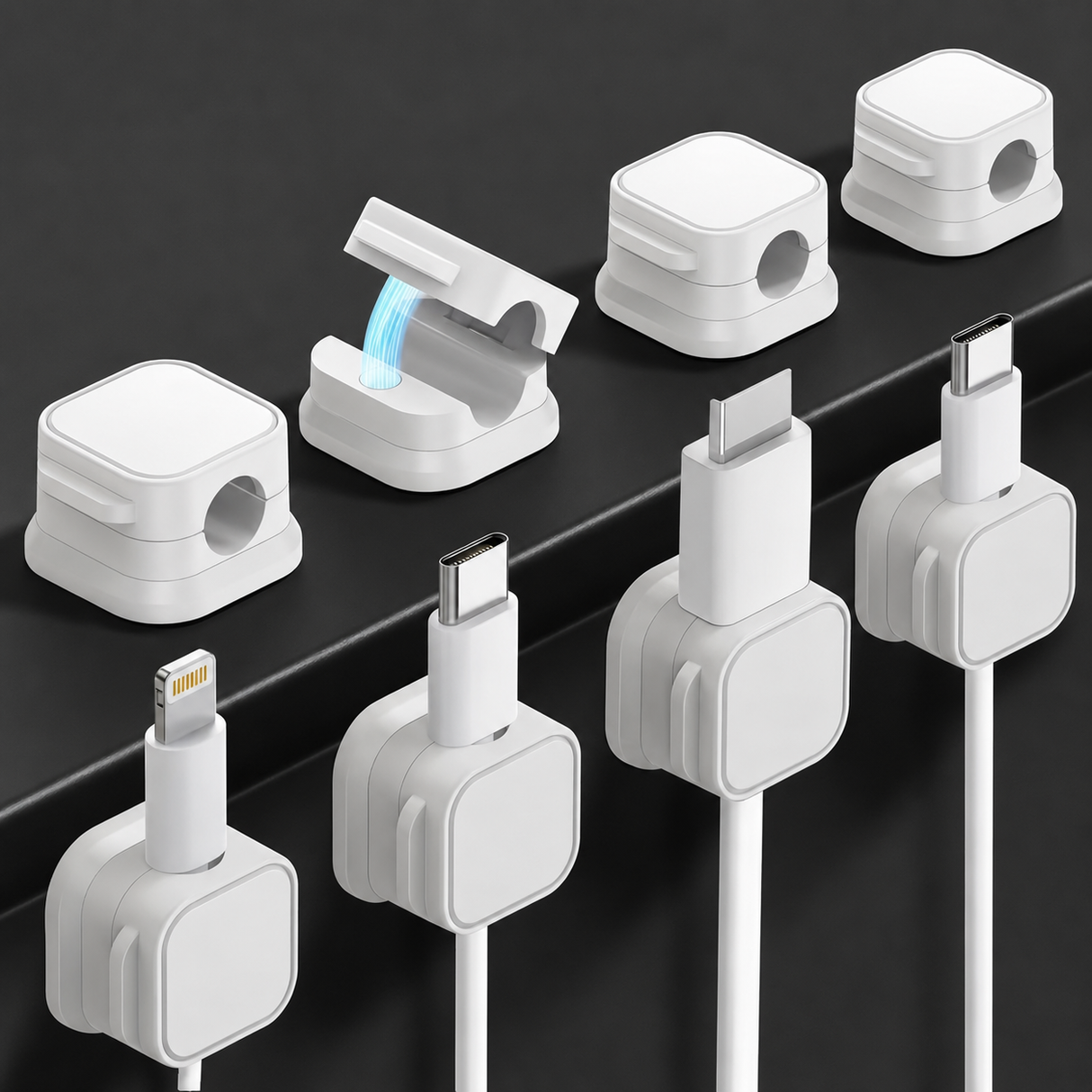 Set of 8 Cable Tidy Organizer Clips Cord Lead Holder in White