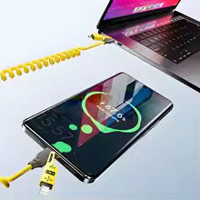 Fast Charging 4-in-1 Spring Data Cable (65W), USB-A + Type-C to Type-C + Lightning