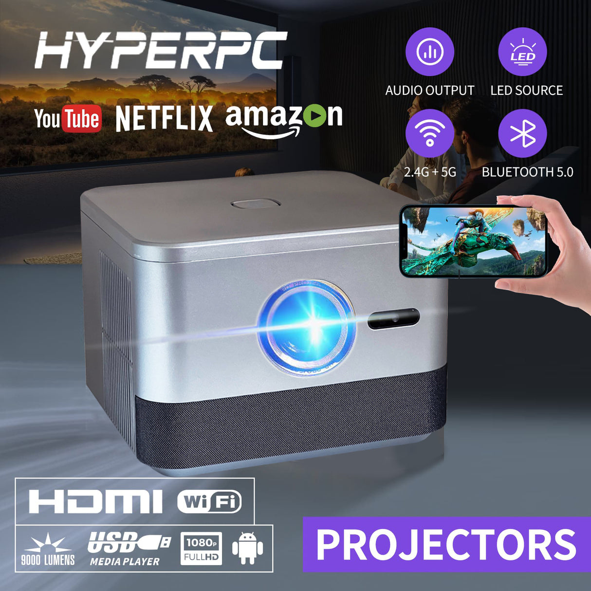 Micropack 5G WiFi Bluetooth 5.0 1080P LCD Projector - Home Cinema (Android)