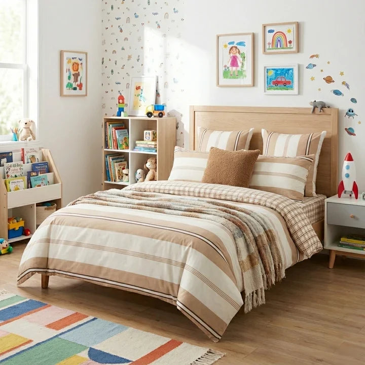 Renee Taylor Stephine Stripe Textured Cotton Slub Reversible Quilt Cover Set (OEKO-TEX Certified)