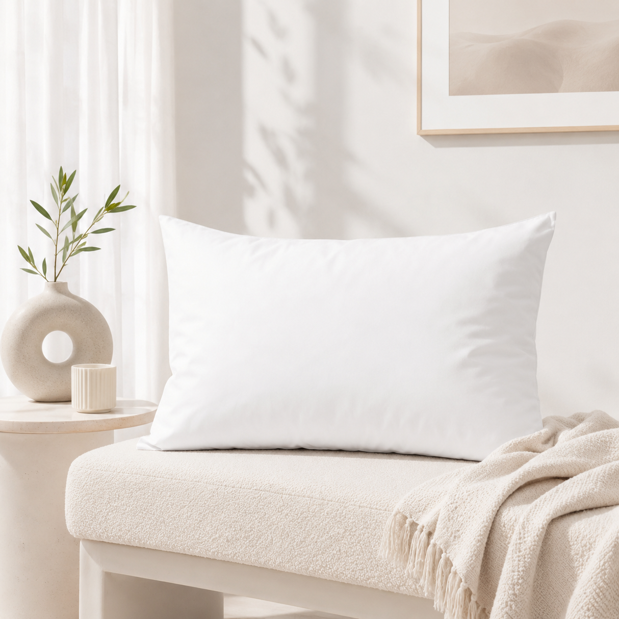 1x Standard Pure Cotton Plain Pillow - White