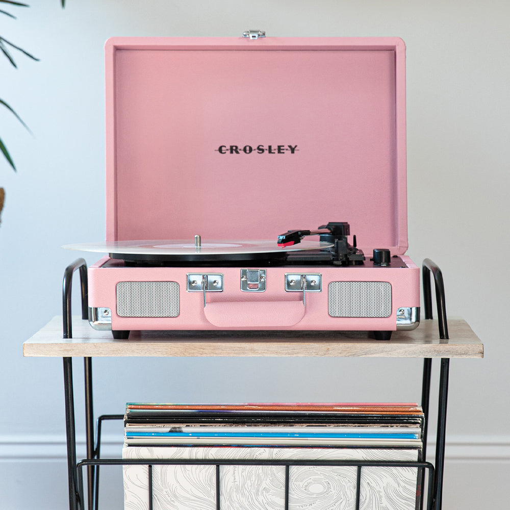 Crosley Cruiser Bluetooth Portable Turntable - Blush Pink + Bundled Crosley Record Storage Display Stand
