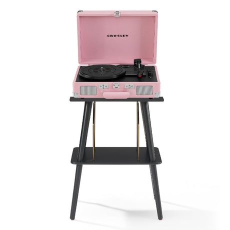 Crosley Cruiser Bluetooth Portable Turntable - Blush Pink + Crosley Entertainment Stand Bundle