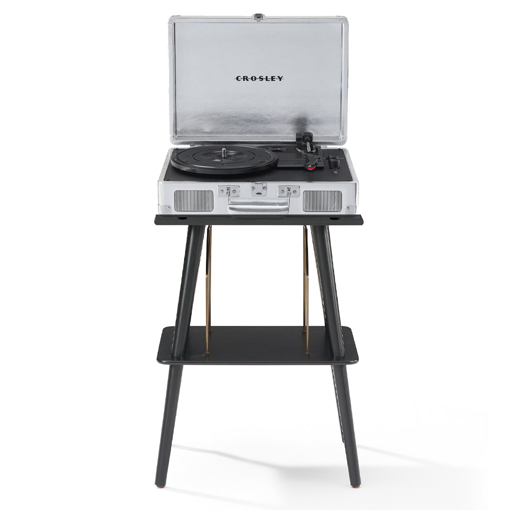 Crosley Cruiser Bluetooth Portable Turntable - Silver + Crosley Entertainment Stand Bundle