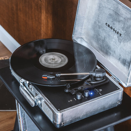Crosley Cruiser Bluetooth Portable Turntable - Silver + Crosley Entertainment Stand Bundle