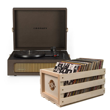 Crosley Voyager Bluetooth Portable Turntable - Cocoa + Bundled Record Storage Crate