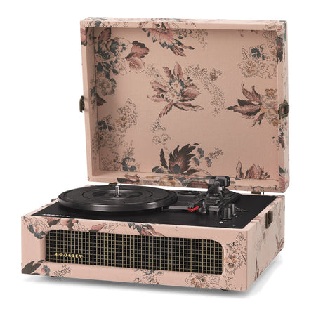 Crosley Voyager Bluetooth Portable Turntable - Floral + Bundled Record Storage Crate