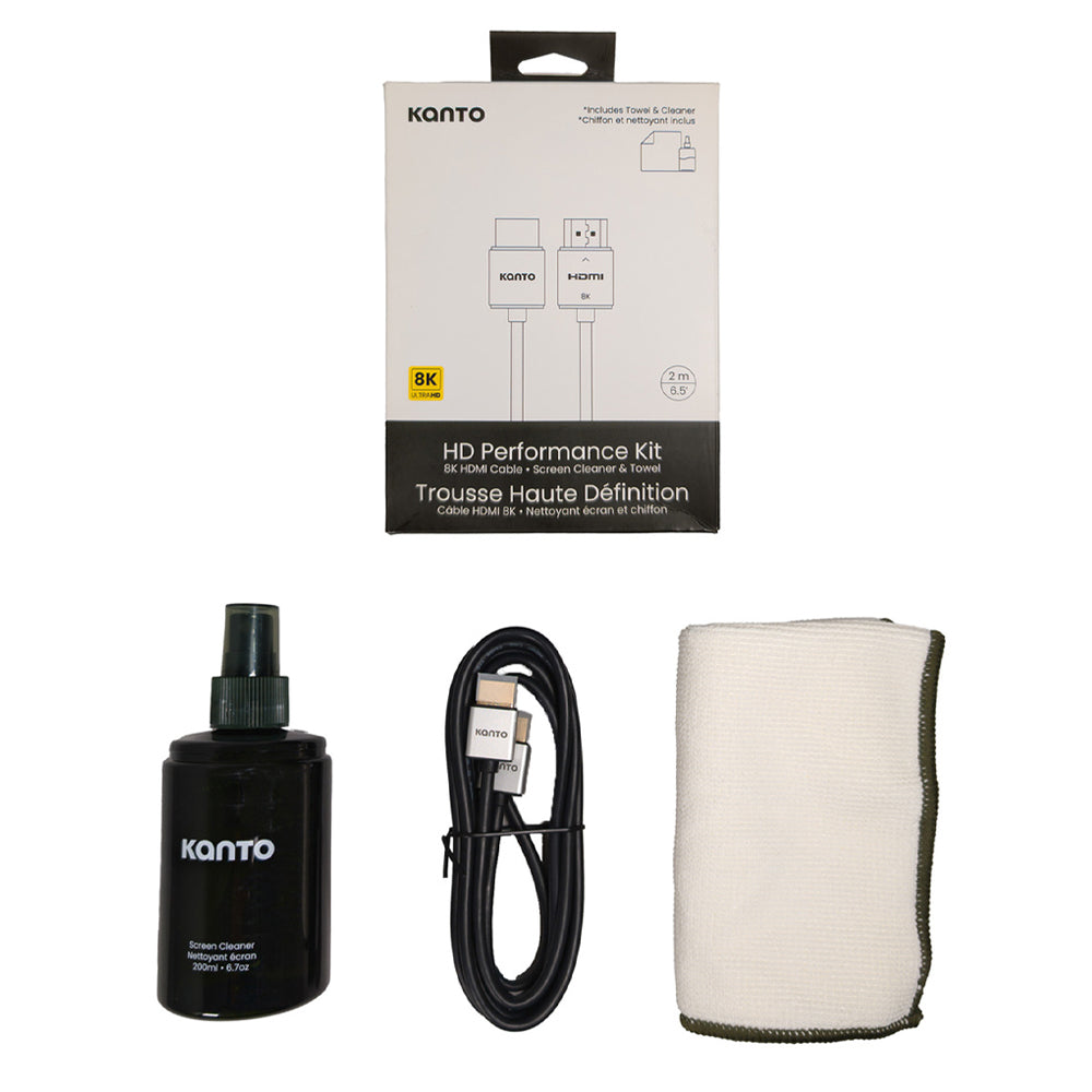 Kanto HD Performance Kit - Screen Cleaner, Microfibre Towel, 8K HDMI Cable, 2mtr