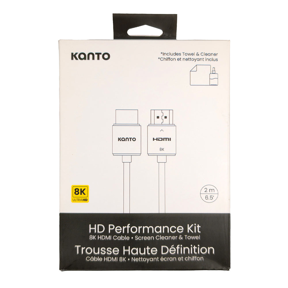 Kanto HD Performance Kit - Screen Cleaner, Microfibre Towel, 8K HDMI Cable, 2mtr