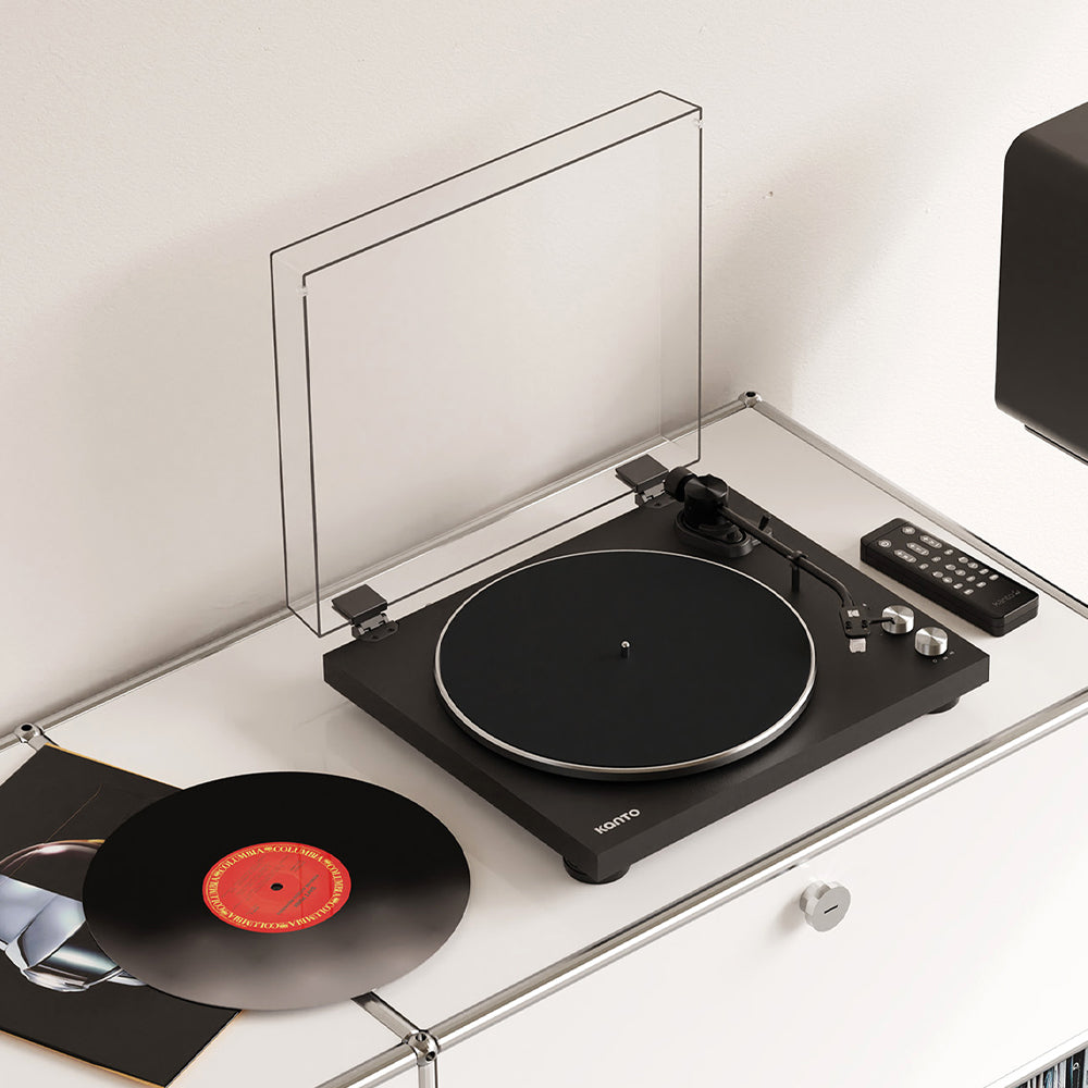 Kanto OBI3 Turntable - Matte Black with Kanto ORA 100W Powered Speakers