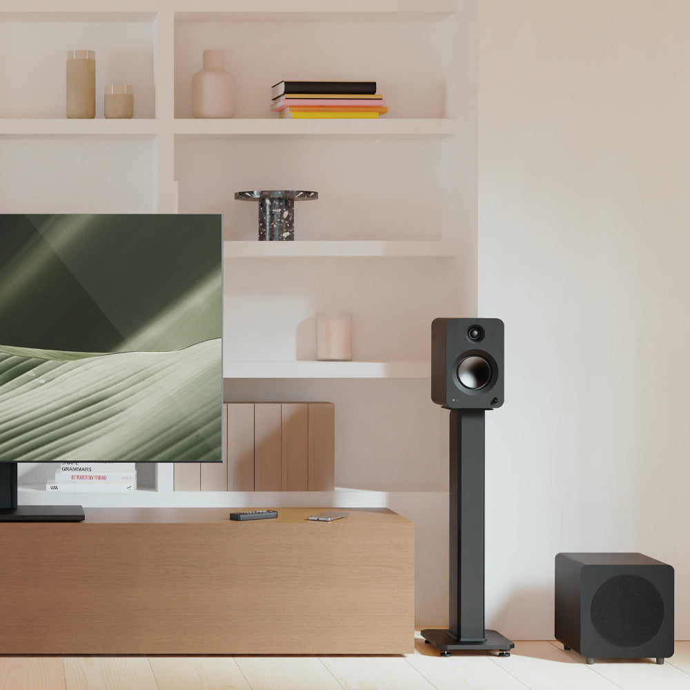 Kanto REN 200W Matte Black Powered Bookshelf Speakers with HDMI ARC, USB-C, and Bluetooth 5.3 - Pair