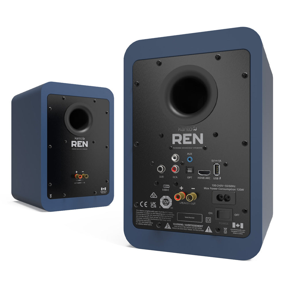 Kanto REN 200W Matte Blue Powered Bookshelf Speakers with HDMI ARC, USB-C, and Bluetooth 5.3 -  Pair