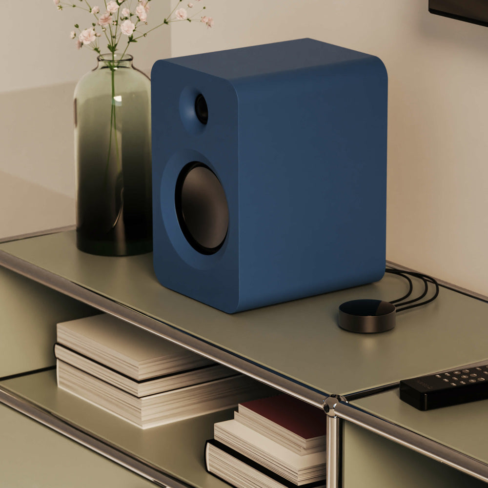 Kanto REN 200W Matte Blue Powered Bookshelf Speakers with HDMI ARC, USB-C, and Bluetooth 5.3 -  Pair