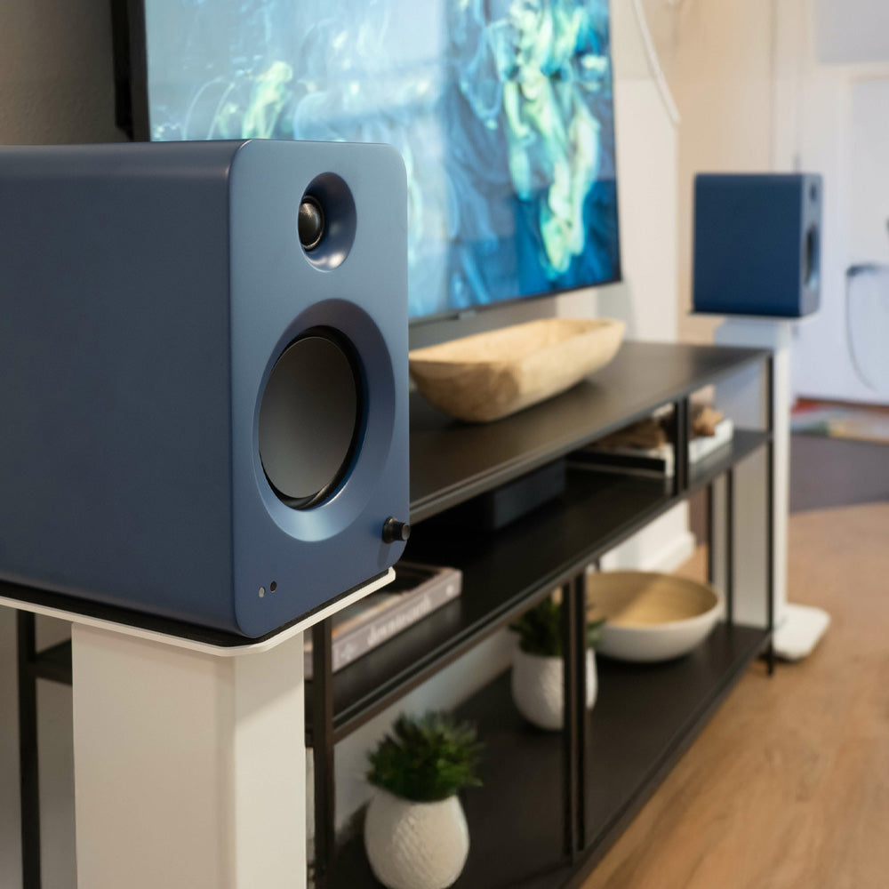 Kanto REN 200W Matte Blue Powered Bookshelf Speakers with HDMI ARC, USB-C, and Bluetooth 5.3 -  Pair