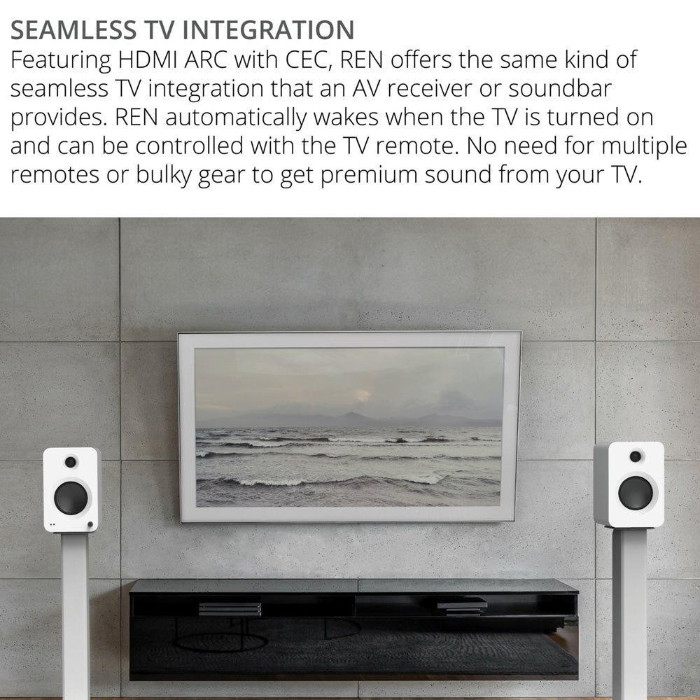 Kanto REN 200W Matte White Powered Bookshelf Speakers with HDMI ARC, USB-C, and Bluetooth 5.3 - Pair