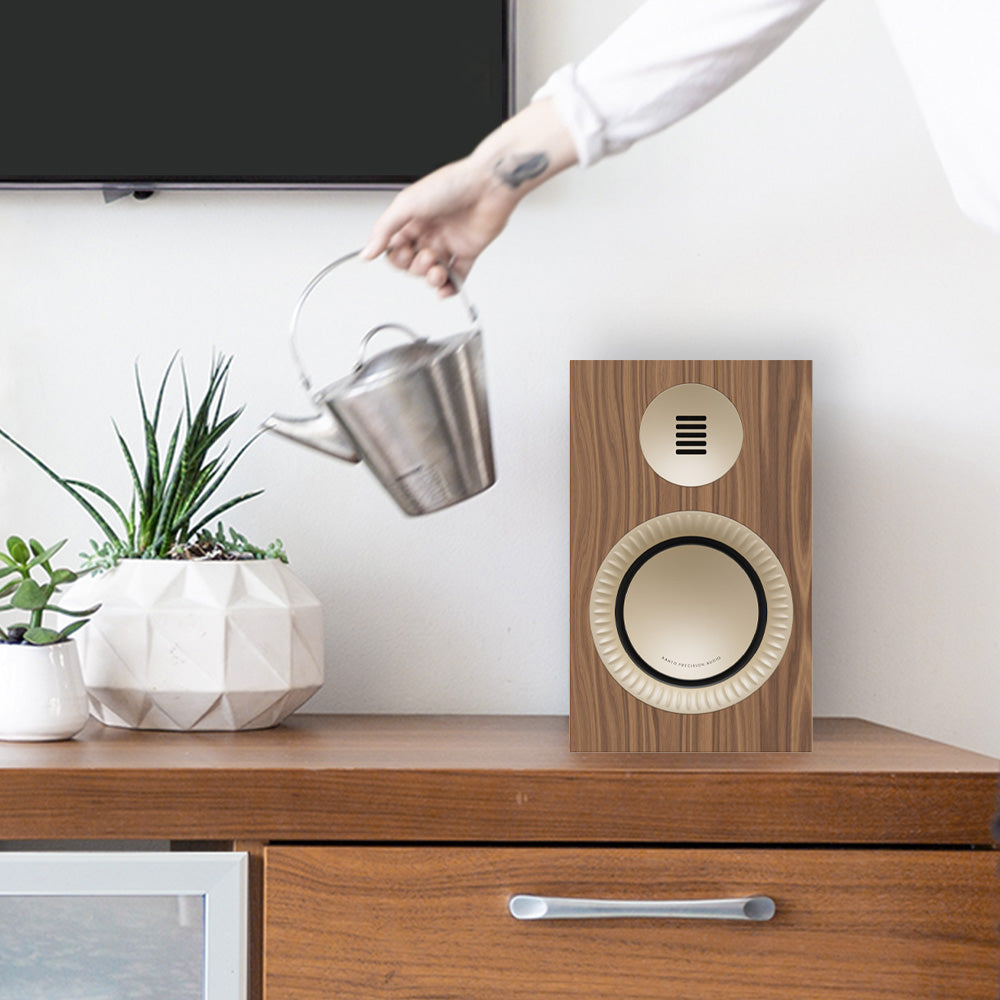 Kanto TUK (2nd Gen) Grand 320W Powered Speaker System with Bluetooth 5.4, Dual RCA & USB-C Inputs - Matte Walnut with Rose Gold
