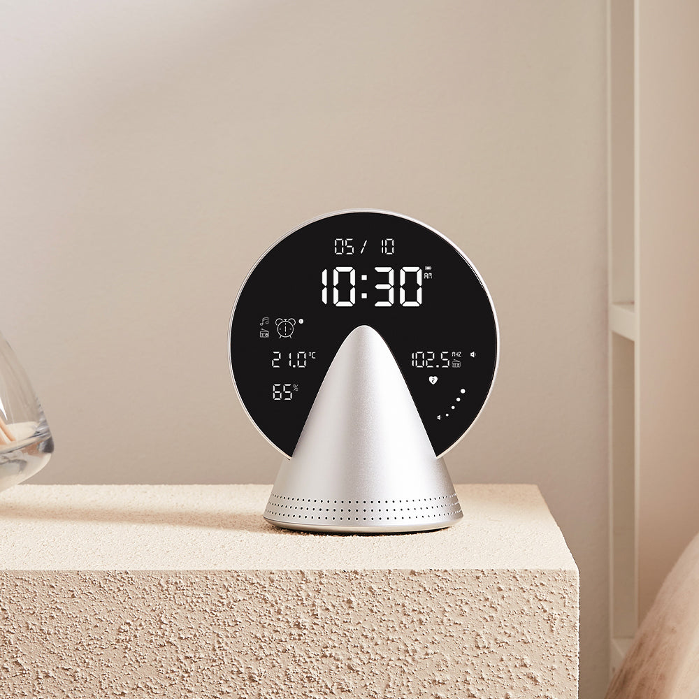 Lexon Conic Radio Alarm Clock - Alu Polish (With Fm & Built-In Bluetooth Speaker)