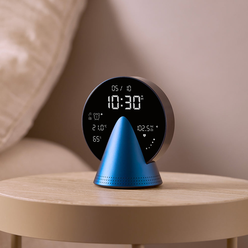 Lexon Conic Radio Alarm Clock - Blue (With Fm & Built-In Bluetooth Speaker)