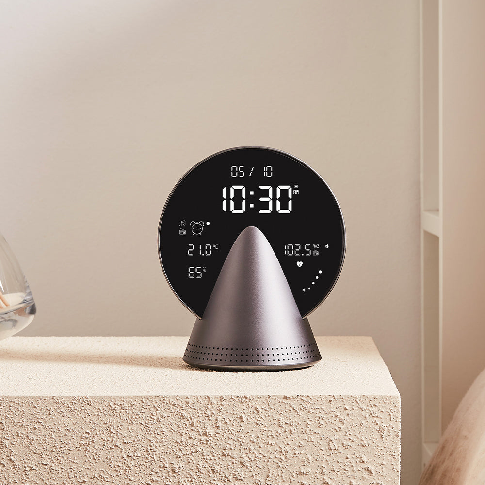 Lexon Conic Radio Alarm Clock - Grey (With Fm & Built-In Bluetooth Speaker)