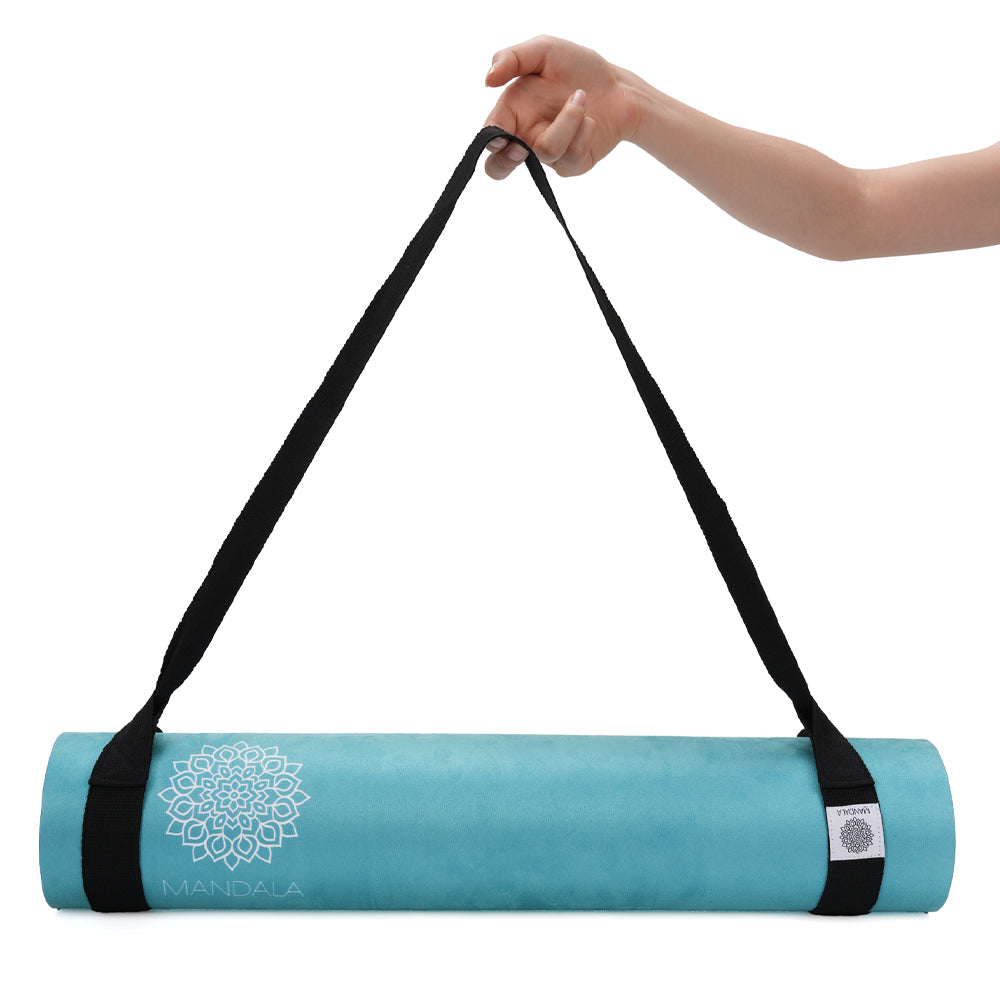 Mandala Premium Yoga Mat Set - Teal (5mm Vegan Suede Mat, Adjustable Strap & Stainless Steel Water Bottle)