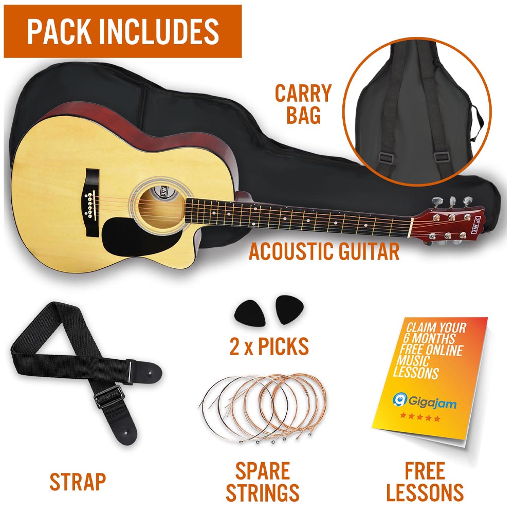 3rd Avenue Full Size Cutaway Acoustic Guitar Pack - Natural