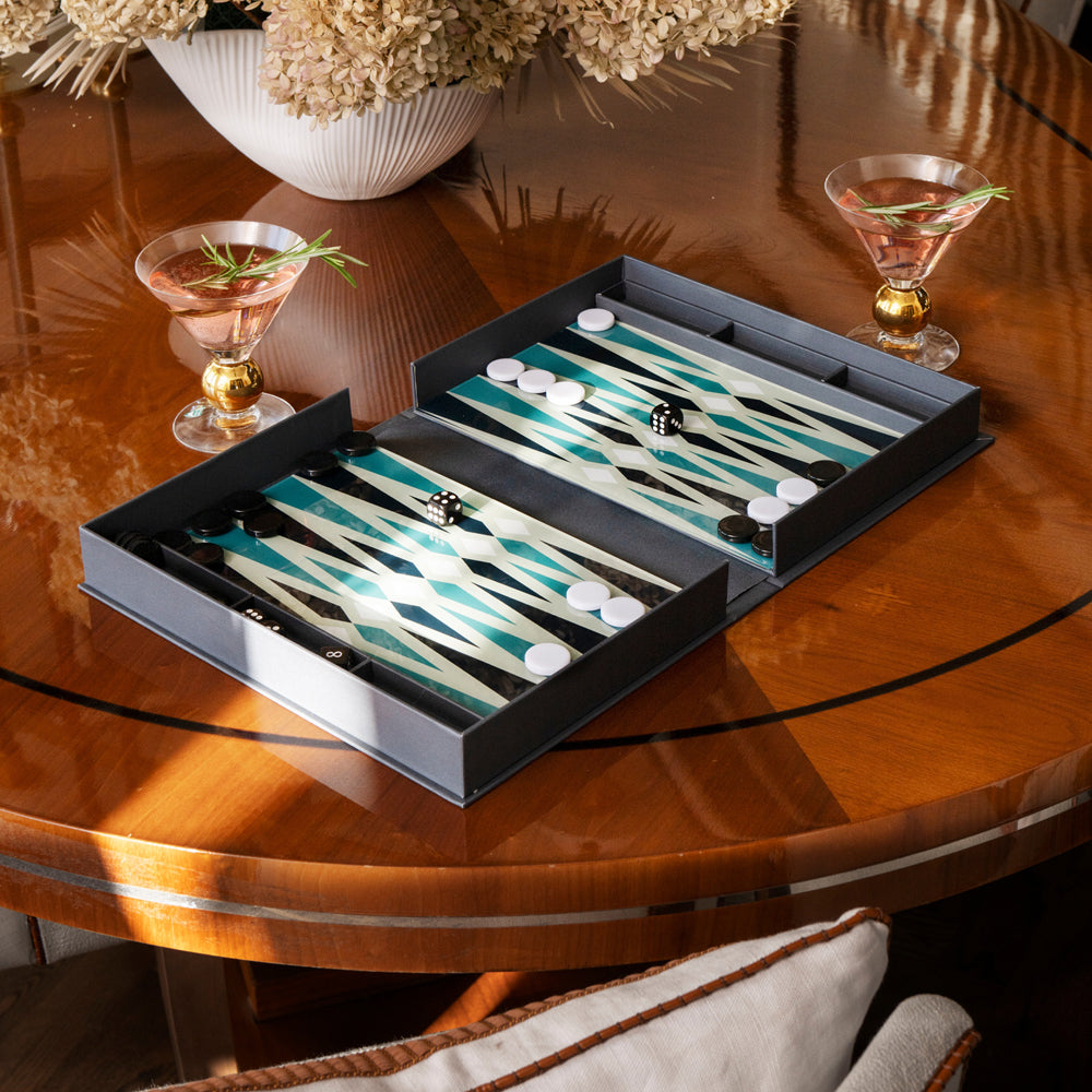 Printworks Classic Backgammon Board Game - Grey Blue