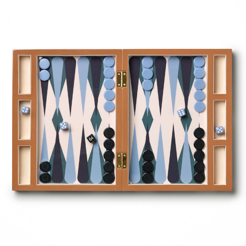 Printworks Lacquered Backgammon Board Game - Blue
