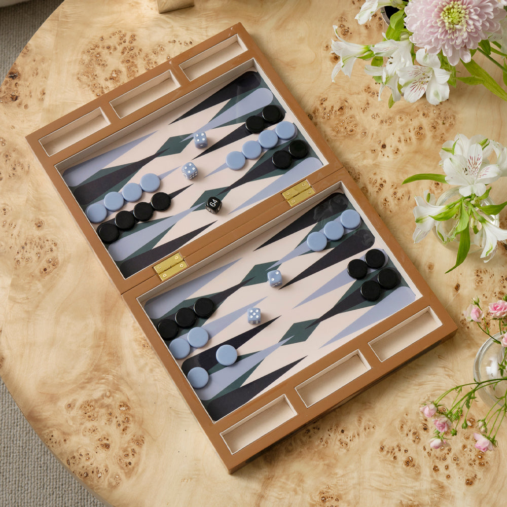 Printworks Lacquered Backgammon Board Game - Blue