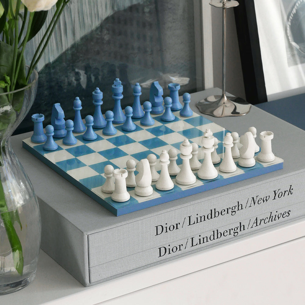 Printworks Classic Chess Board Game - Dusty Blue (Coffee Table Set)