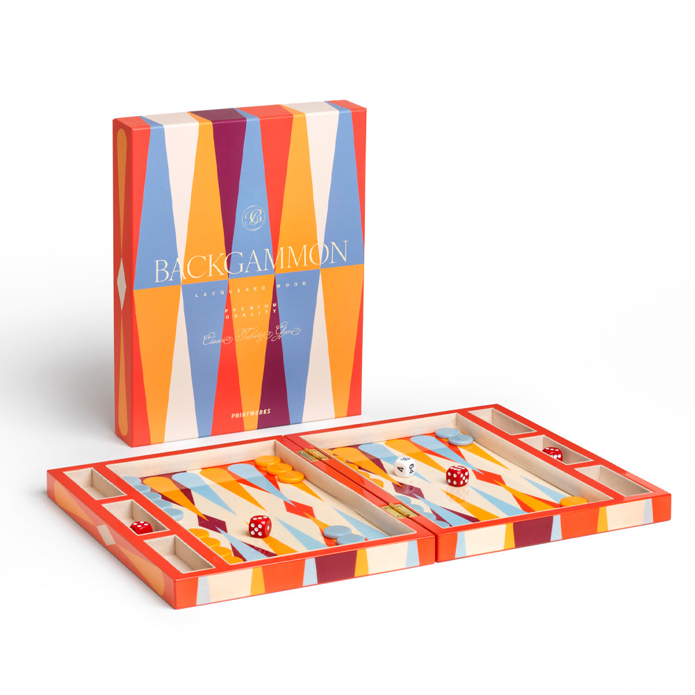 Printworks Lacquered Backgammon Board Game - Red