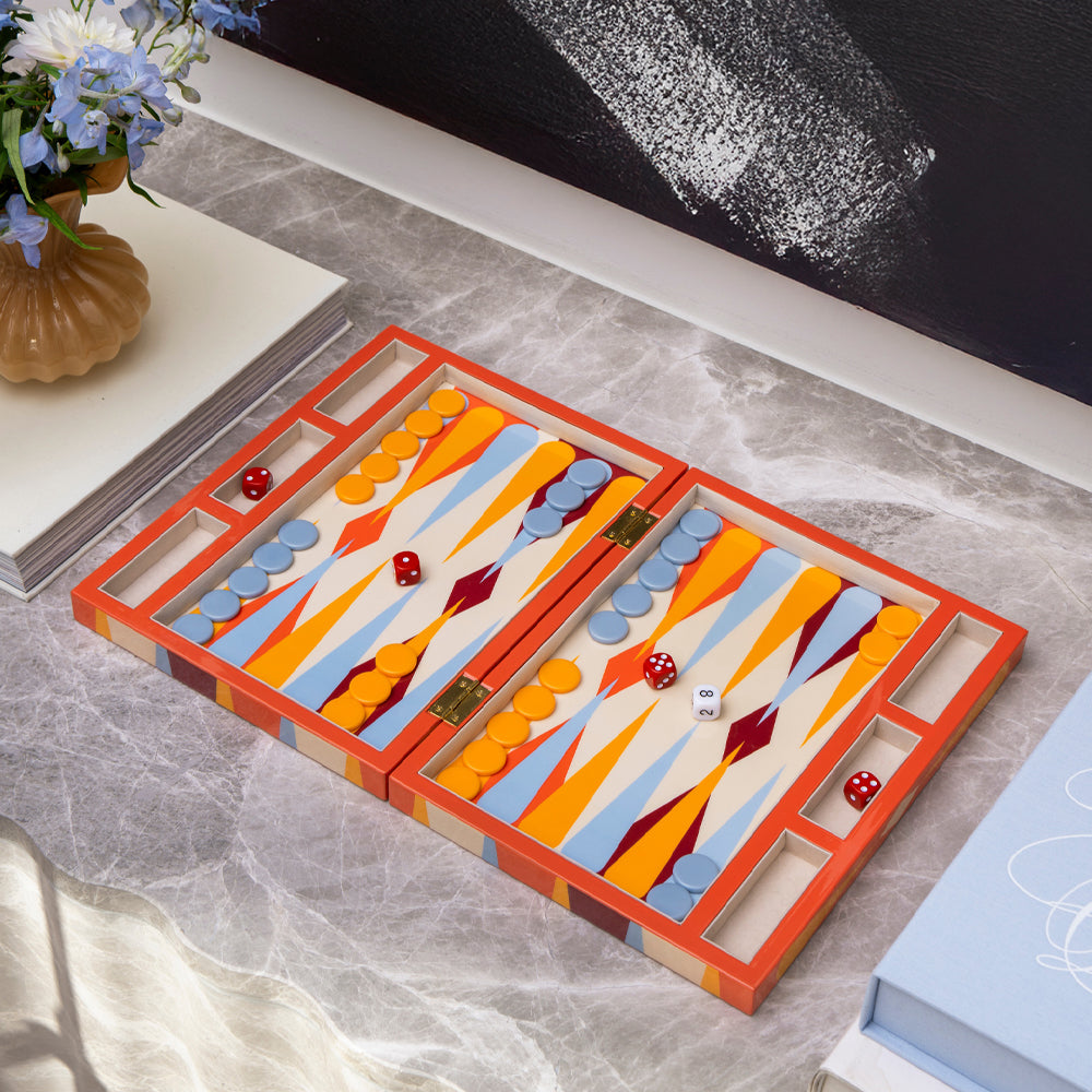 Printworks Lacquered Backgammon Board Game - Red