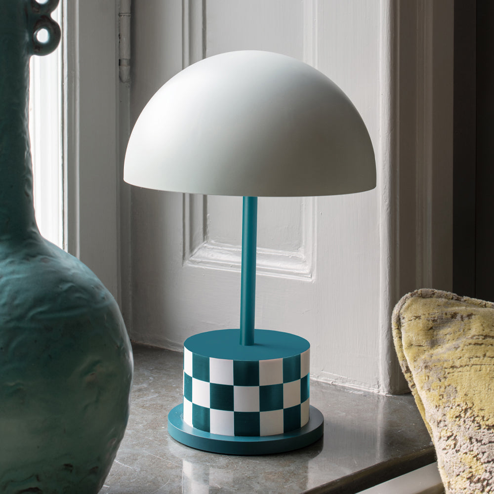 Printworks Riviera Portable LED Table Lamp - Checkers (Rechargeable Cordless Bedside Light)