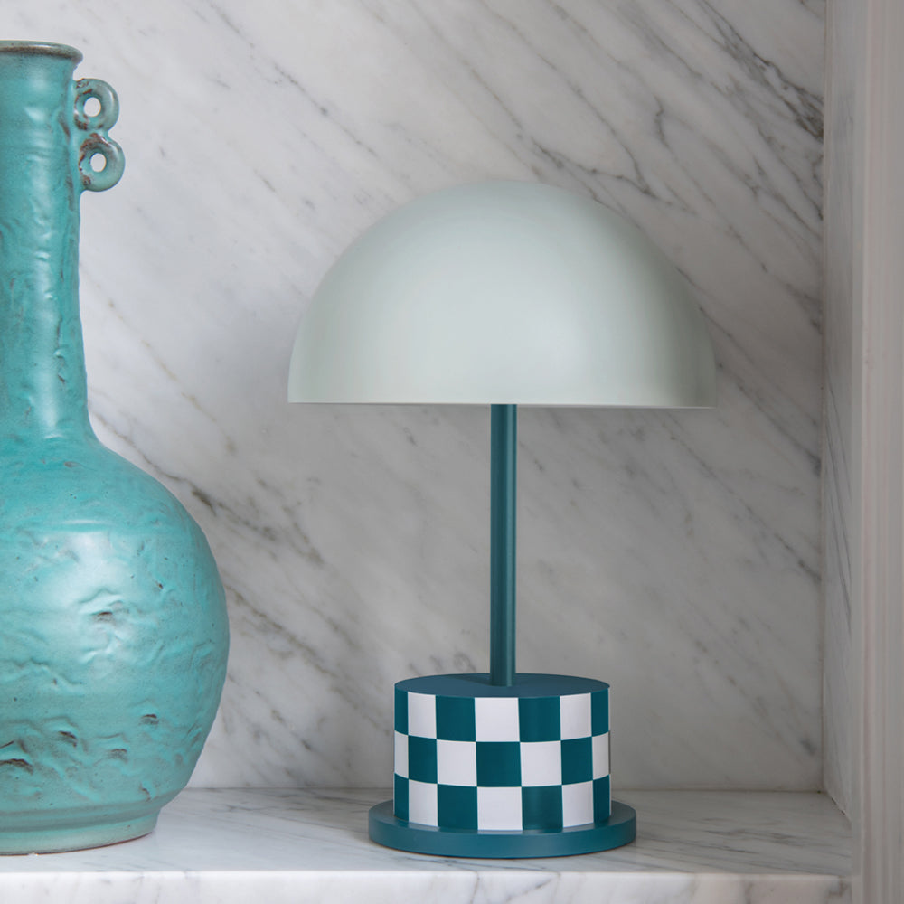 Printworks Riviera Portable LED Table Lamp - Checkers (Rechargeable Cordless Bedside Light)
