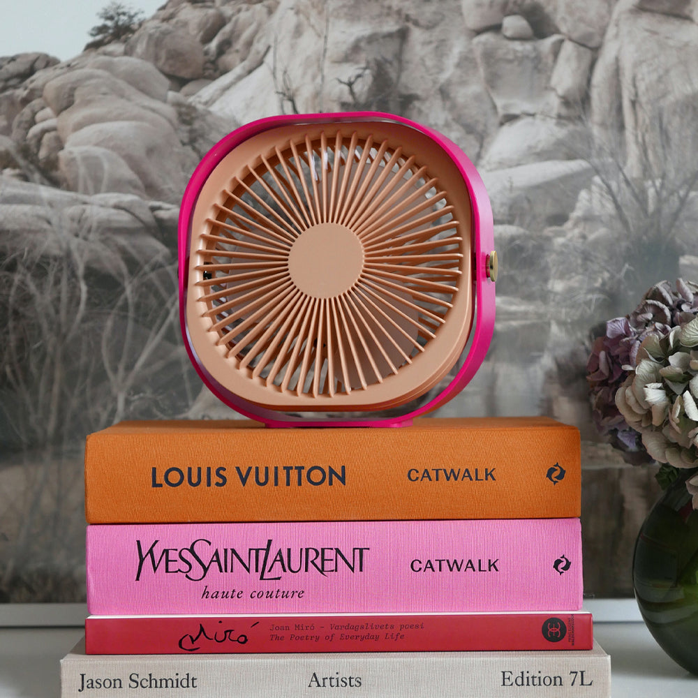 Printworks Fantastic Table Fan - Cerise (Rechargeable Cordless Desk Fan)