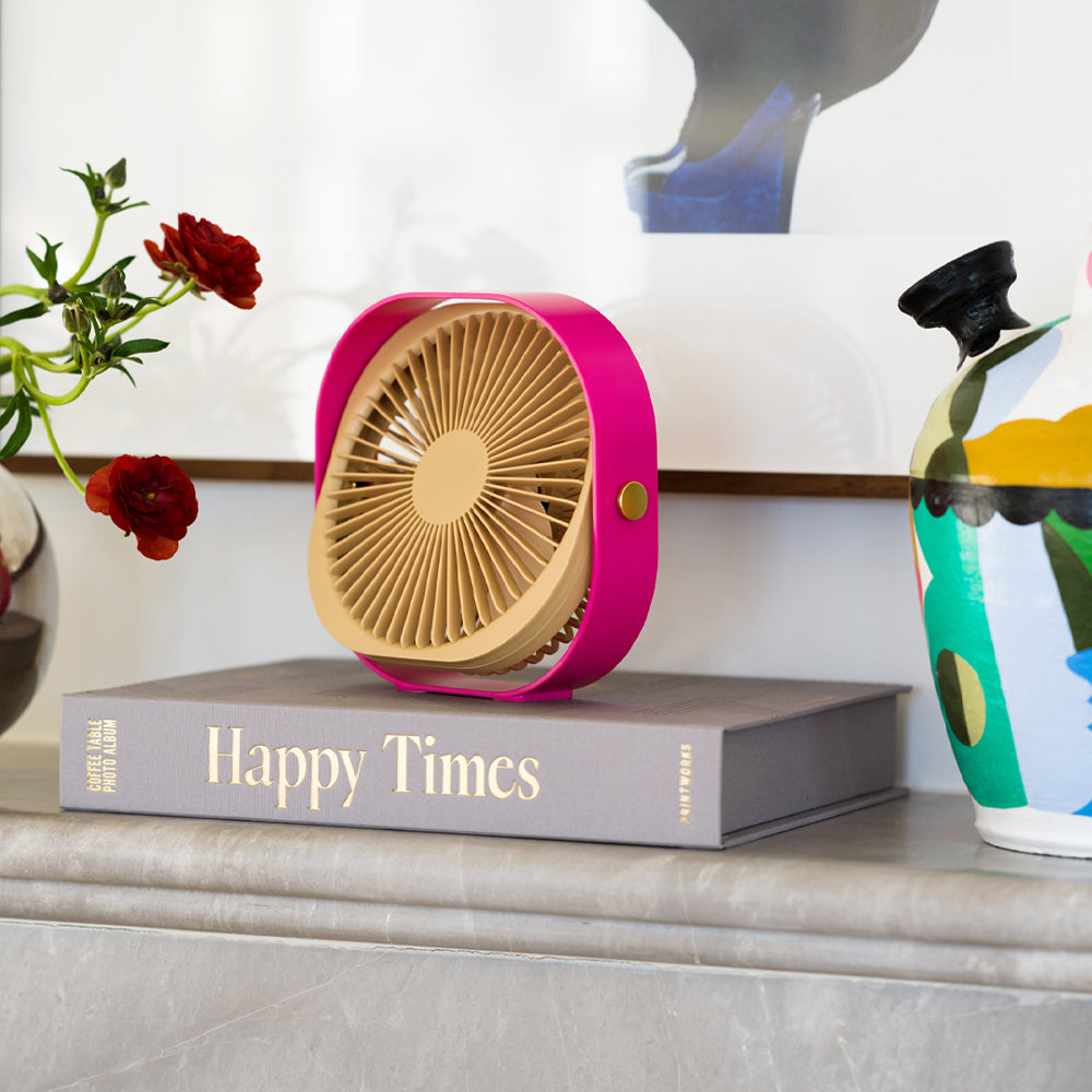 Printworks Fantastic Table Fan - Cerise (Rechargeable Cordless Desk Fan)