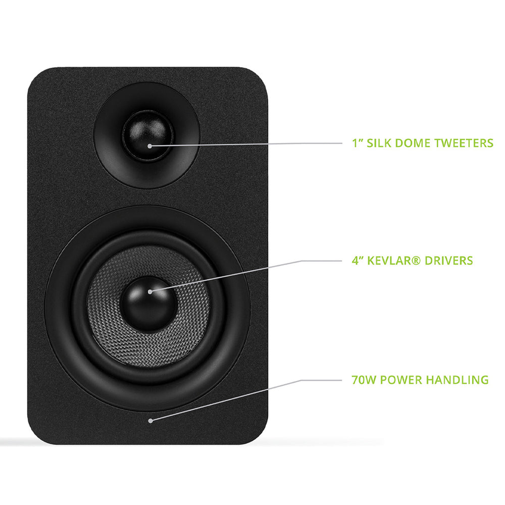 Kanto YU Passive 4" Speakers - Black, Pair (with 1" Silk Dome Tweeter and 4" Kevlar Woofer)