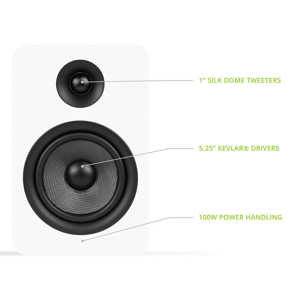 Kanto YU Passive 5.25" Speakers - White, Pair (with 1" Silk Dome Tweeter and 5.25" Kevlar Woofer)