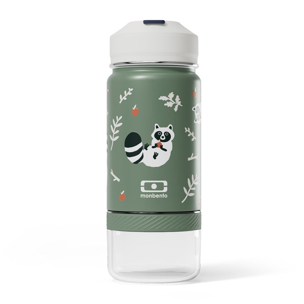Monbento Twisty Kids Water Bottle with Snack Container - Raccoon
