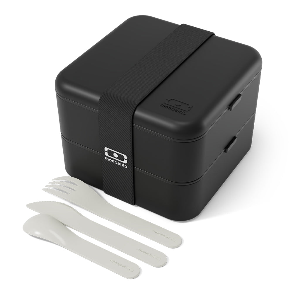 Monbento Flex 2 Compartment Lunch Box with Cutlery - Black Onyx