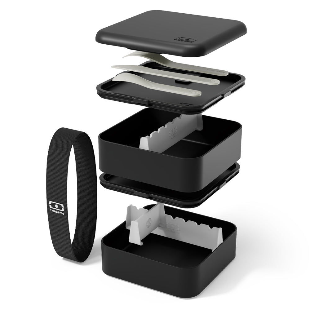 Monbento Flex 2 Compartment Lunch Box with Cutlery - Black Onyx