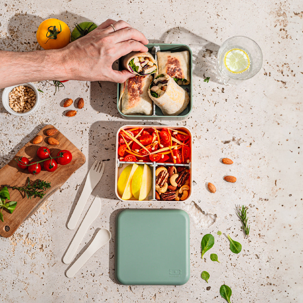 Monbento Flex 2 Compartment Lunch Box with Cutlery - Green Natural