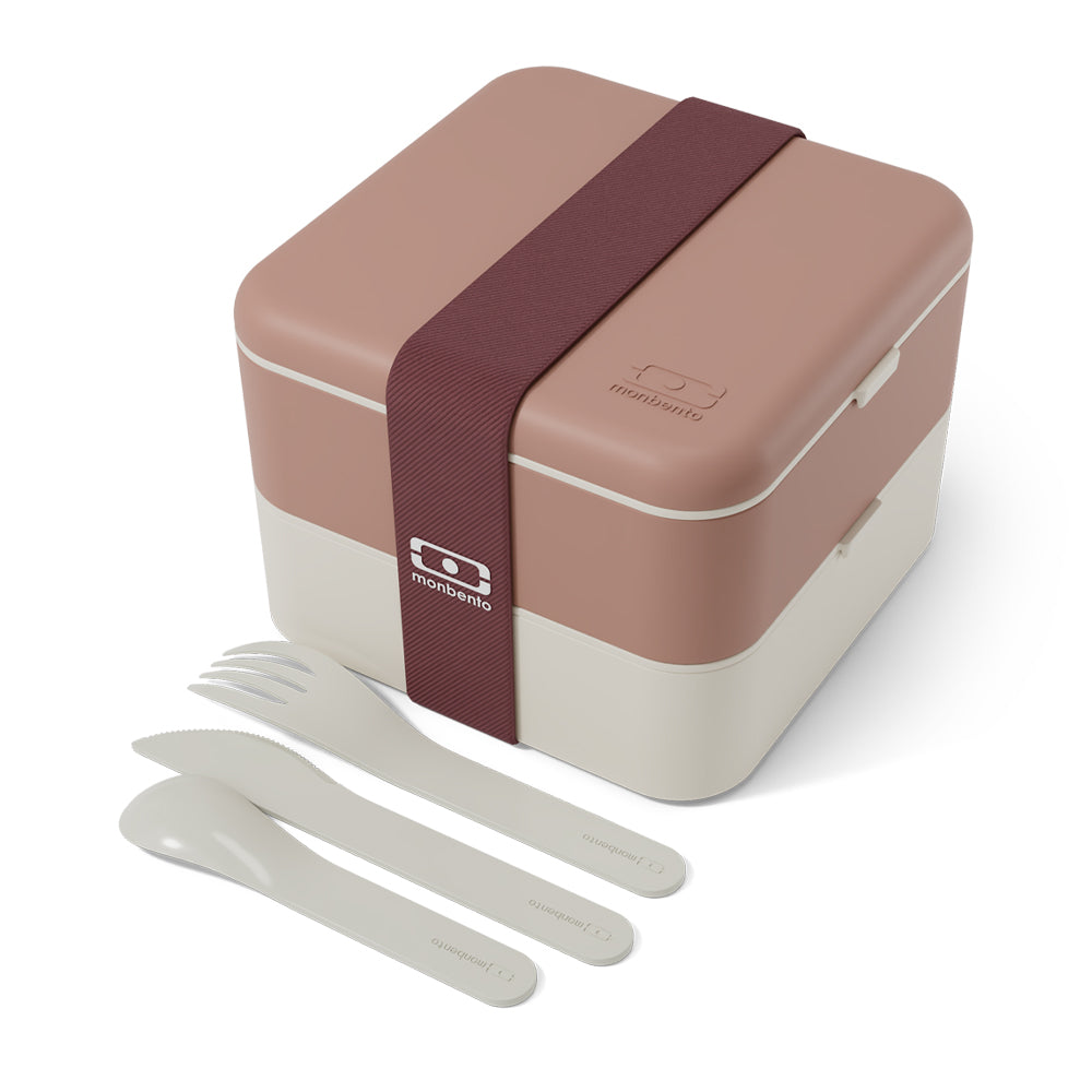 Monbento Flex 2 Compartment Lunch Box with Cutlery - Pink Moka