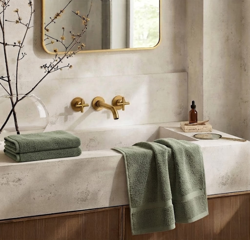Renee Taylor Aireys 650 GSM Zero Twist Cotton Towels - Agave (Bath, Hand & Face Towel/Bath Sheet & Bath Mat)