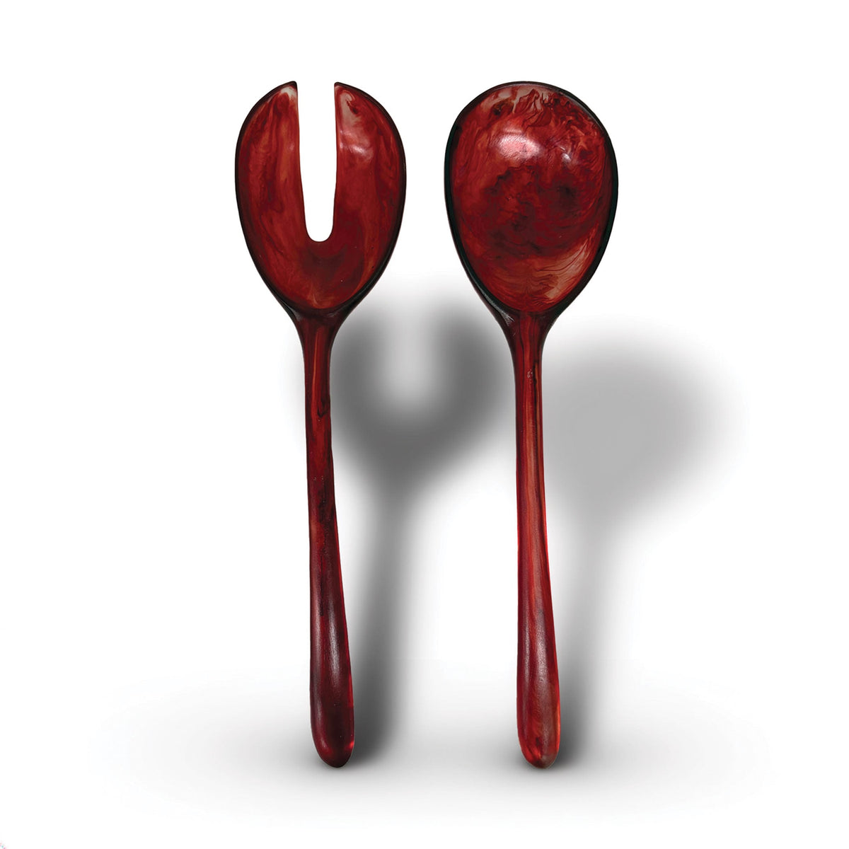 Urban Attitude LILA Large Resin Serving Spoon & Fork Set - Berry Red (30cm Salad Servers)