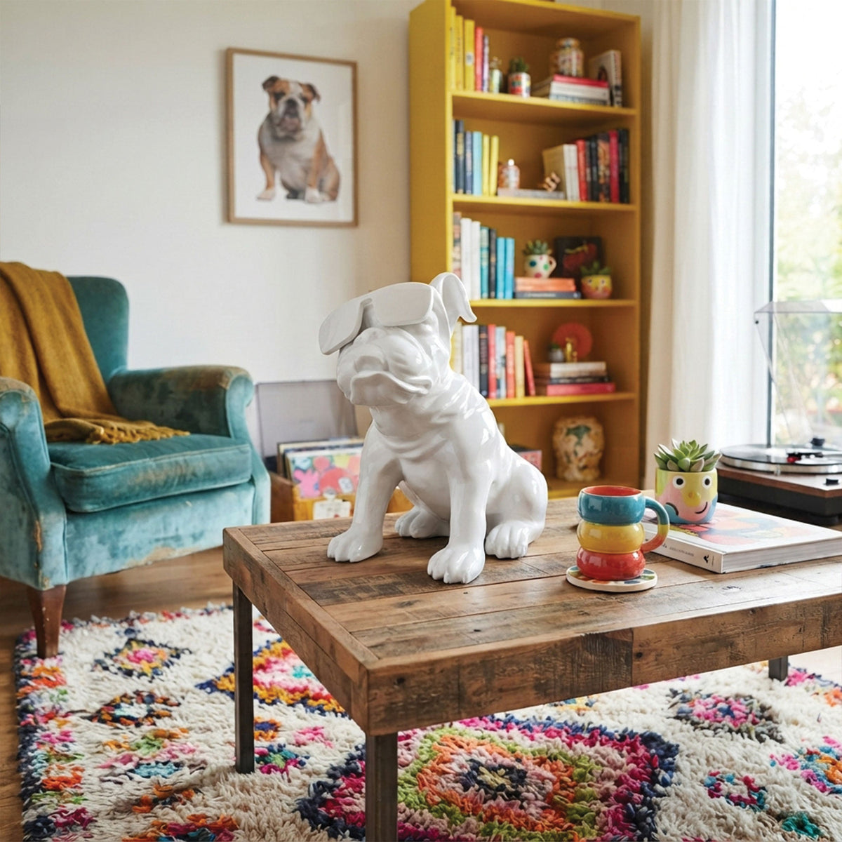 Urban Attitude Bulldog Resin Statue - Gloss White (Decorative Dog Sculpture)